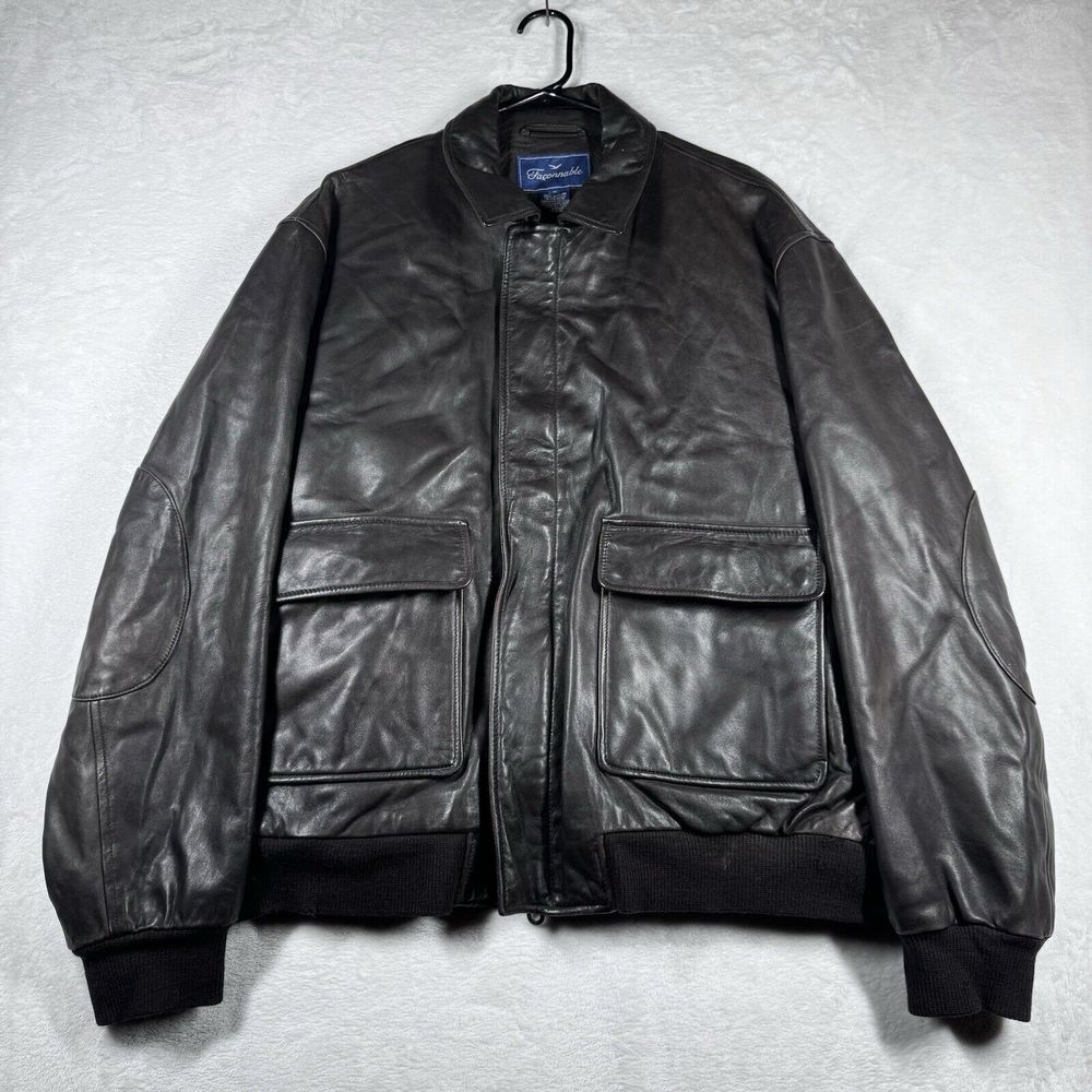 Faconnable Lambskin Soft Brown Leather Bomber Jacket Wool Lined
